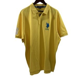 US Polo Assn Mens XXL Yellow Collared Polo Shirt 100% Cotton Short Sleeves New